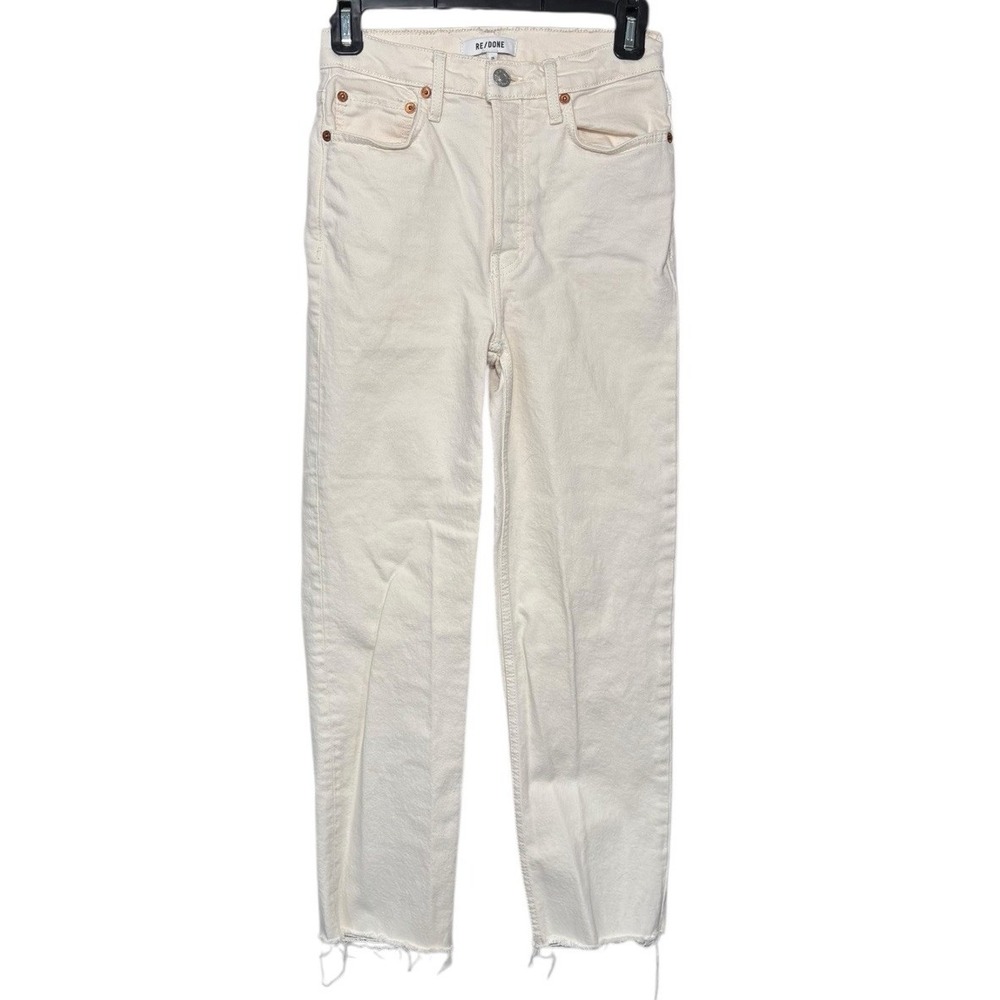 Re/done 70s Stove Pipe Jeans Ivory Size 25 High Rise Cropped Raw Hem‎